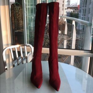 Stuart Weitzman red suede stretch stiletto boots
